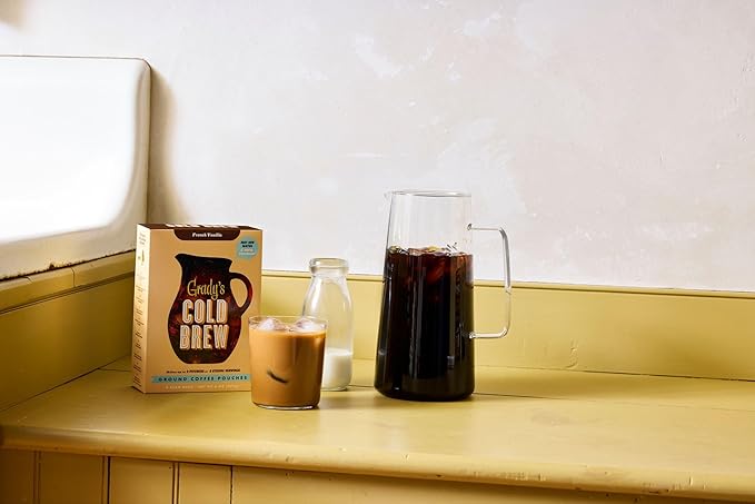 GRADY’S COLD BREW French Vanilla 100% Arabica Ground Coffee &amp Chicory Pouches TWO Bundles of 4 Easy-to-Brew Bean Bags Makes 24 drinks