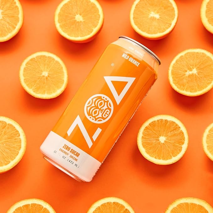 ZOA Zero Sugar Energy Drinks - Wild Orange | Healthy Energy Formula with Natural Caffeine Daily Vitamin C Essential B-Vitamins | Gluten-Free Keto Friendly | 16 Ounce Cans (Pack Of 12)