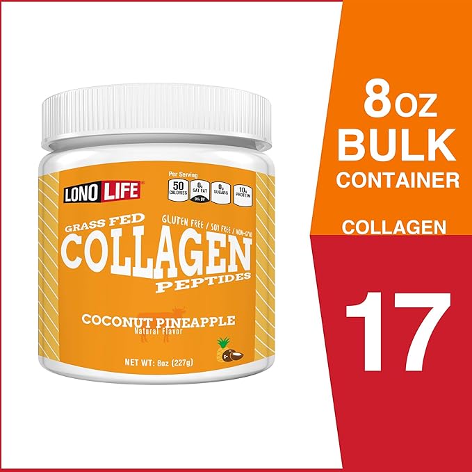 LonoLife Coconut Pineapple Collagen Peptides with 10g Protein Paleo and Keto Friendly 8-Ounce Bulk Container