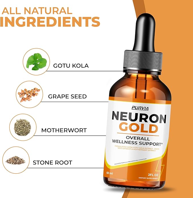 (2 Pack) Neuron Gold Drops NeuronGold Liquid Supplement Neuropathy Nutritional Support For Health Relief Nerve Pain Vitamins Stimulator Regeneration for Memory Focus Concentration Clarity (4 oz)
