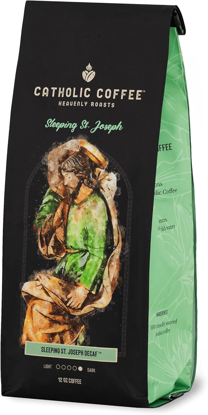 Catholic Coffee Sleeping St. Joseph Decaf Dark Roast Ground Coffee &amp Tumbler Gift Set – 12oz Bag Christmas Gift for Coffee Lovers Catholic Holiday Box