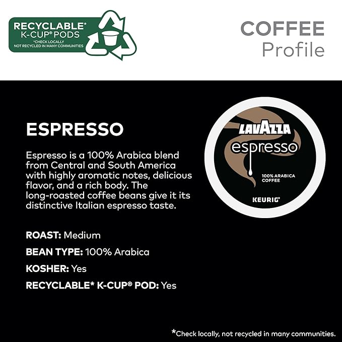 Lavazza Espresso Single-Serve Keurig K-Cup Pods Medium Roast Coffee 88-Count Box (4 Packs of 22)