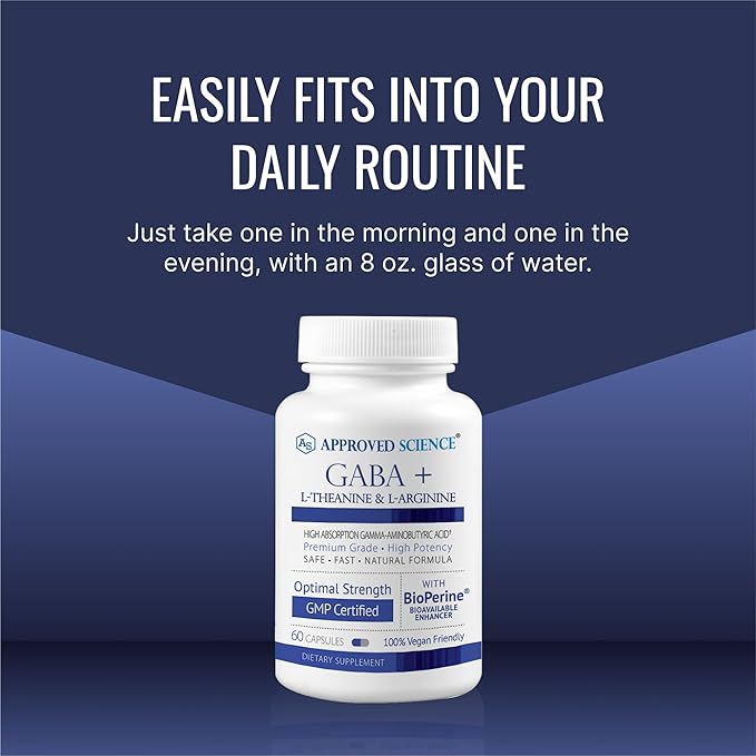 Approved Science GABA+ - Promote Calm Improve Sleep Boost Mood - GABA L-Theanine L-Arginine Vitamin B6 BioPerine - High Absorption - 60 Capsules - Vegan