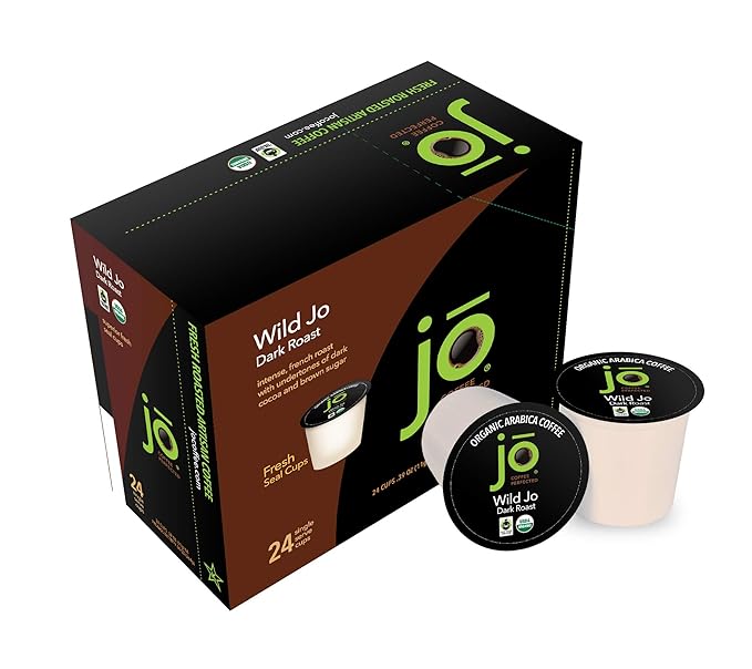 WILD JO: 48 Cups Dark French Roast Organic Coffee for Keurig K-Cup Compatible Brewers Fresh Seal Single Serve Cups Bold Strong Rich Wicked Good Fair Trade Certified Kosher Gluten Free by Jo Coffee®