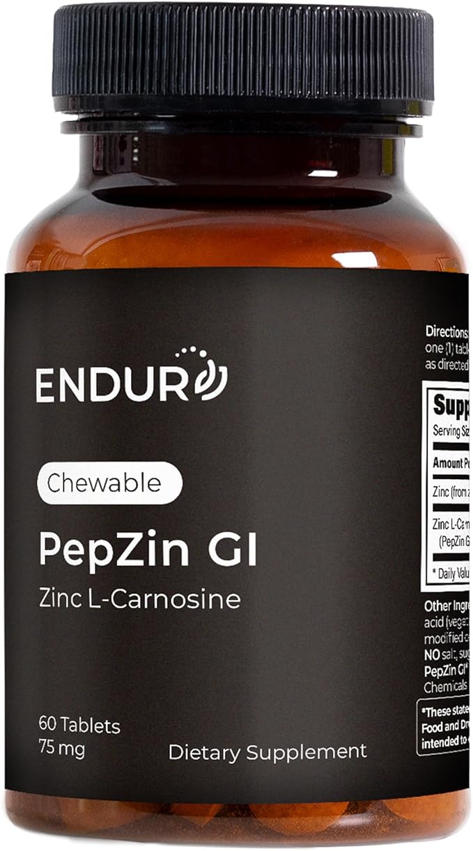 Endur PepZinGI ZINC-CARNOSINE Chewables Digestive Supplement Gentle &amp Effective Formula for Digestive Wellness Gluten Free 75mg (60 Tablets)
