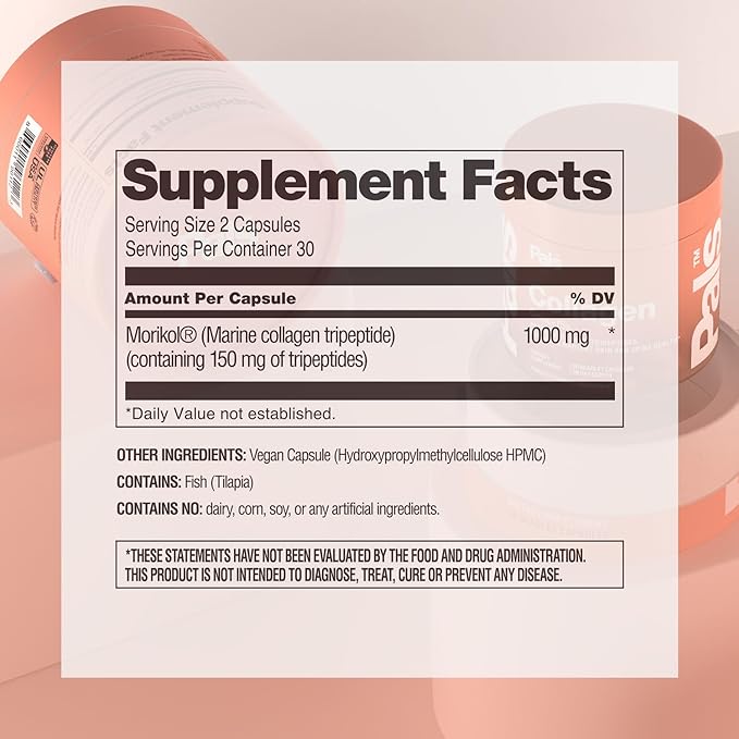 Marine Collagen Peptides Capsules for Women &amp Men 15x Concentration Type I &amp III Fish Derived Tripeptides Hydrolyzed Marine Collagen Supplements for Skin Hair Nails Bones Joint Health Non-GMO