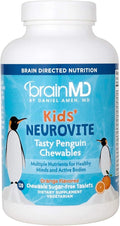 BRAINMD Dr Amen Kids’ NeuroVite Orange Flavor - 120 Penguin-Shaped Chewables - Multivitamin &amp Mineral Supplement - Promotes Healthy Development &amp Growth - Gluten Free - 60 Servings