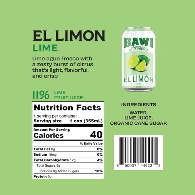 Bawi Agua Fresca Lime Flavored Sparkling Drink 12 Fluid Ounces (Pack Of 12)