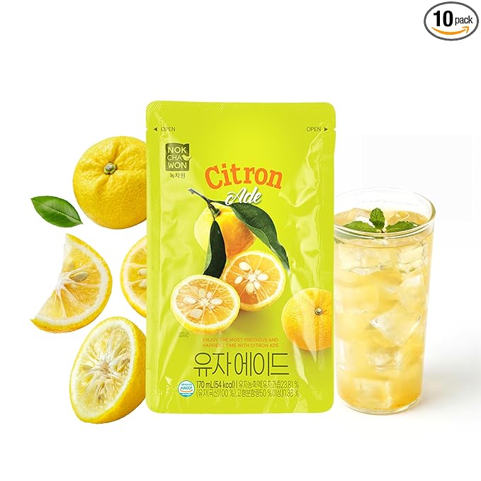 [Nokchawon] Korean Yuzu Juice Drink Pouch - Honey Citron Tea Flavored Ade for Ice Cups and Cocktails - Ready to Serve Citrus Beverage for Spring Refreshment - 10 Pack