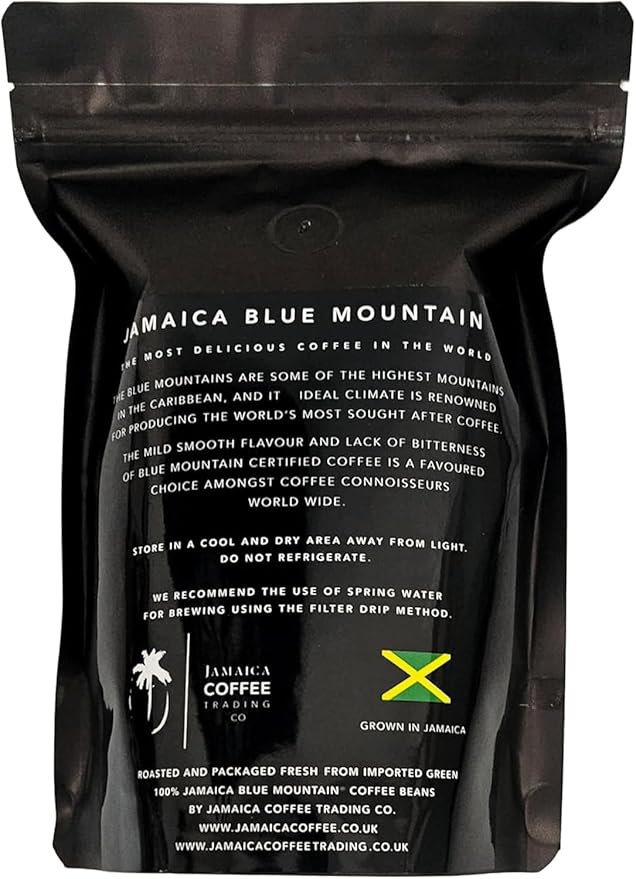 100% Jamaica Blue Mountain Coffee Beans No. 1 227grams / 8oz - Medium Roast Whole Coffee Bean - 100% Pure Arabica Small Batch Roasted - JACRA Certified Low Acidity Ethically Sourced