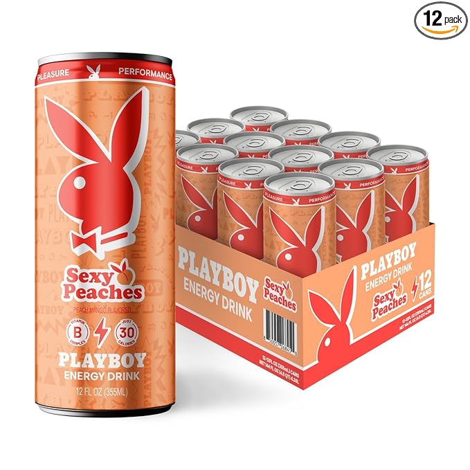 PLAYBOY Energy Drink – Sexy Peaches (Peach Mango) – 12 Pack of 12oz Cans | Performance + Pleasure Energy | NextGen Lifestyle Drink