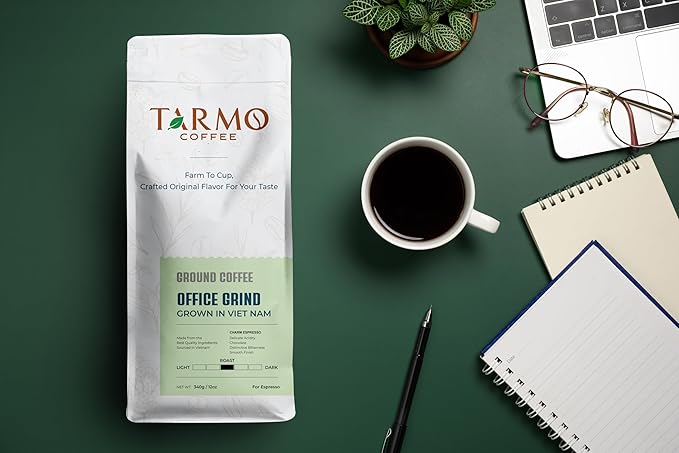 Tarmo Coffee | OFFICE GRIND - Low Acid Ground Coffee Vietnamese Coffee Premium Arabica &amp Robusta Blend Medium Roast Coffee 12 Oz Bag