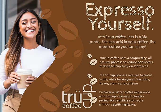 trücup Low Acid Coffee Whole Bean Coffee French Roast 5 LB Natural Water&ampSteam Process (60% Less Acid) Smooth Flavor Stomach-Friendly Rich in Antioxidants