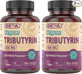 DEVA Vegan Tributyrin Supplement - Butyrate Precursor Gut Barrier Support Butyric Acid 500 MG Vegan Capsules Leaky Gut Support Digestion 90 Count (Pack of 2)