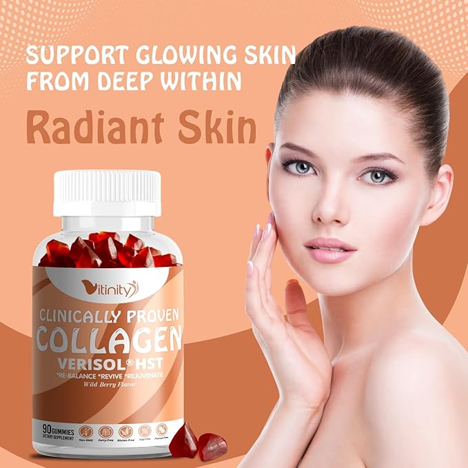 VITINITY VERISOL® HST+HA+VIT C Collagen Hard Chewy Gummies Clinically Proven Beauty.FirmerSmoother SkinFewer WrinklesReduced Cellulite.True Beauty from Within.The Look-Good Feel-Good -30 Day Supply