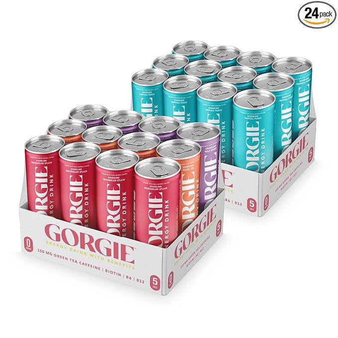 GORGIE Sugar Free Natural Energy Drinks Original Variety and Sparkling Paradise Punch (2 Pack of 12) - Healthy Energy Drinks - Natural Coffee Replacement with Green Tea 150mg Caffeine and Biotin