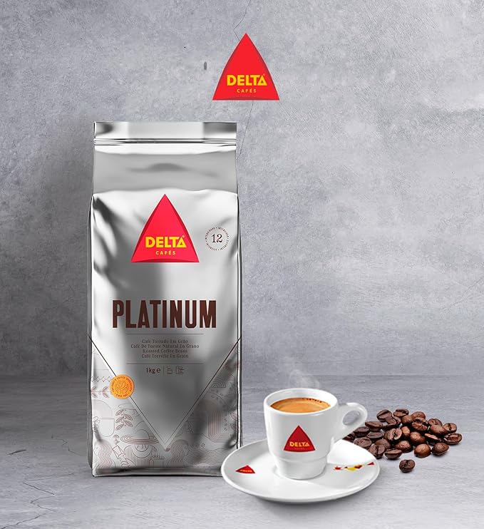 Delta Cafés Platinum Whole Bean Coffee 1kg/35.2oz Intensity 12 Arabica &amp Robusta Blend - Aromatic and Roasted Nuts Notes Espresso Beans