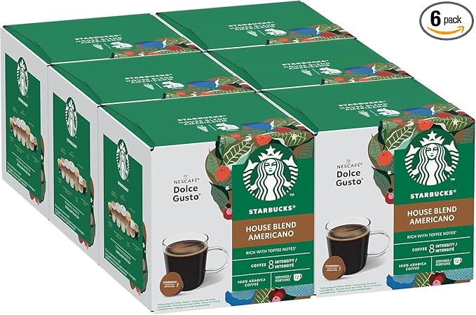 Starbucks Americano House Blend Medium Roast Coffee Pods by NESCAFÉ Dolce Gusto (Pack of 6 Total 72 Pods)