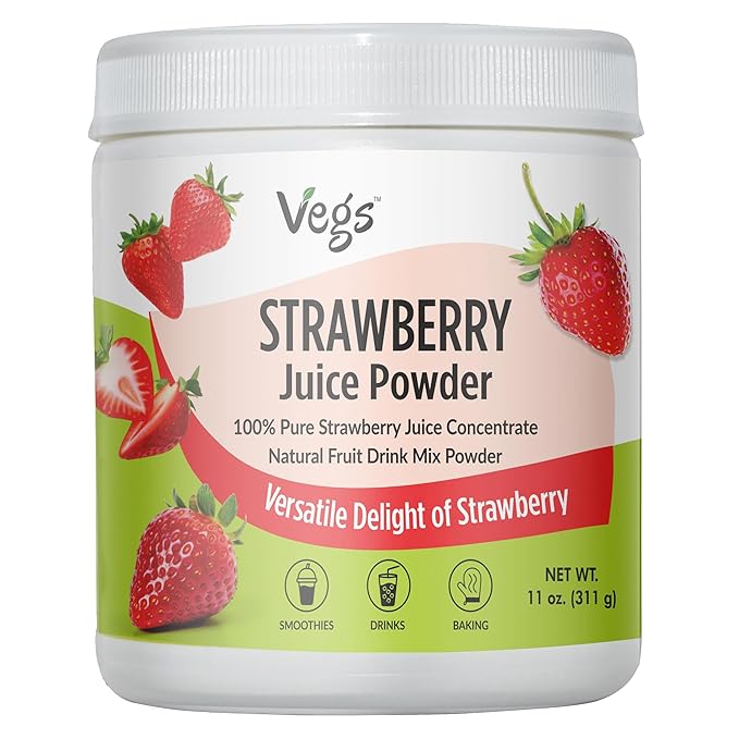 Vegs Strawberry Juice Powder - Freeze Dried Organic Strawberry Juice Instant Drink Mix Powder Baking Dessert Flavoring - Real Fruit Hydration with Electrolytes &amp Antioxidants Sugar Free - 11 oz