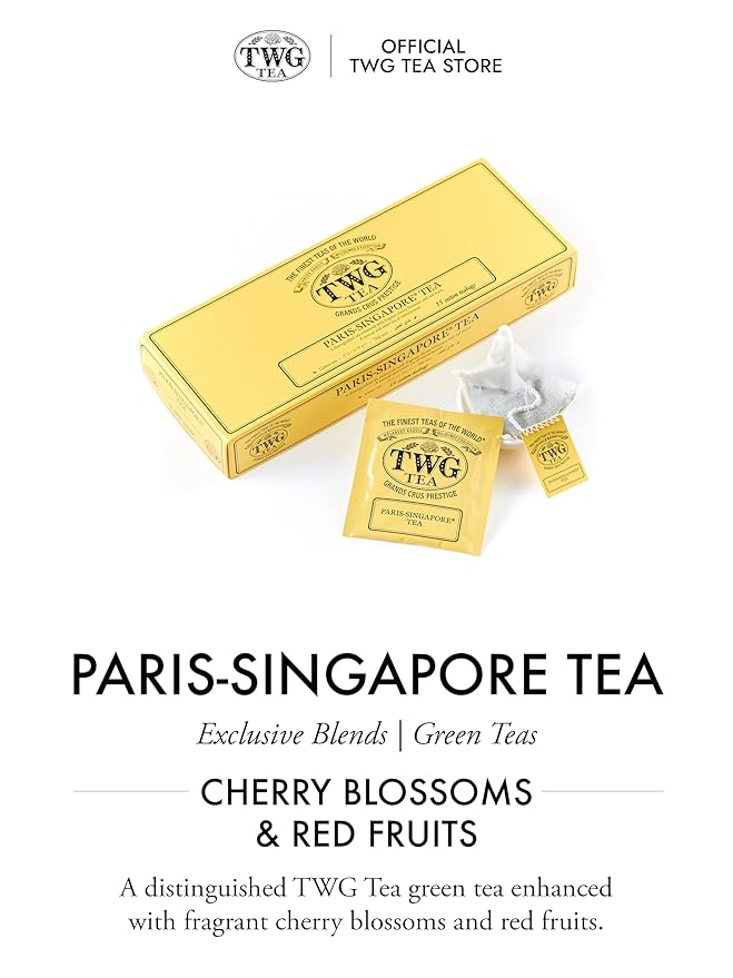 TWG Tea | Paris-Singapore Tea | Green Tea | Cherry Blossoms &amp Red Fruits | 15 Hand Sewn Cotton Teabags | Gift Set