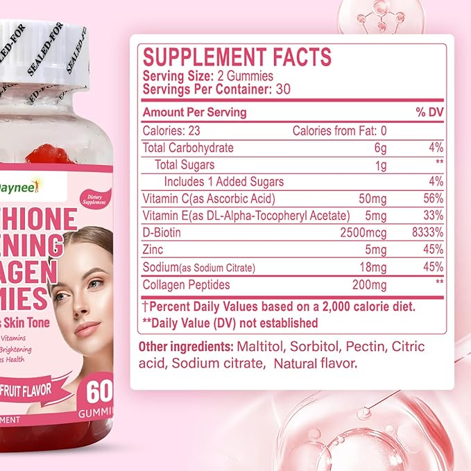 Glutathione Whitening Collagen Gummies Evens Skin Tone &amp Supplement Nutrition 60 Count