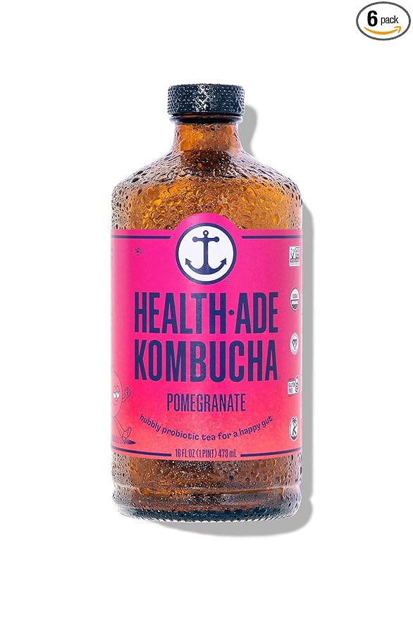 Health-Ade Kombucha Tea Organic Drink Fermented Tea with Living Probiotics Detoxifying Acids Supports Gut Health Non-GMO Vegan Gluten Free 6 Pack (16 Fl Oz Bottles) Pomegranate