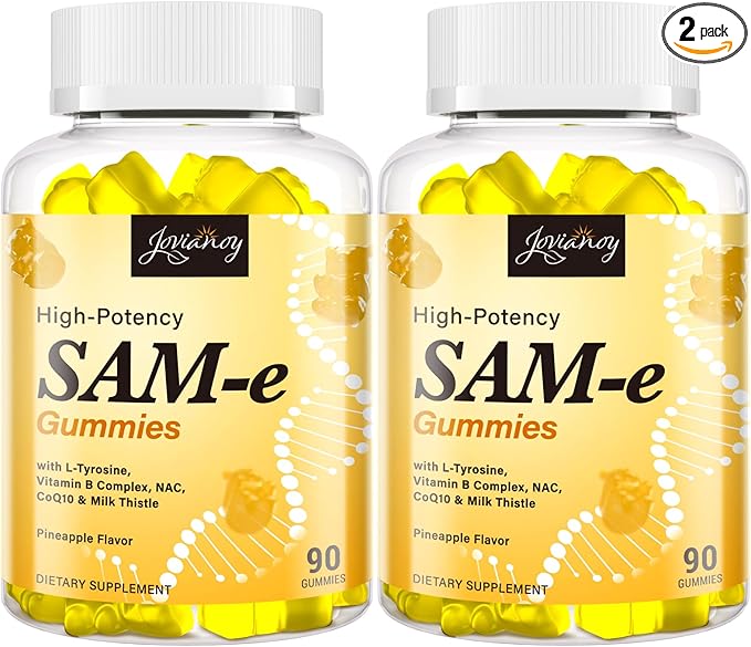 SAM-e Gummies with L-Tyrosine Vitamin B Complex &amp NAC CoQ10 High-Potency SAM-e Supplement - Pineapple Flavor for Mood Joint Cognitive &amp Liver Detox Vegan Friendly 180 Gummies
