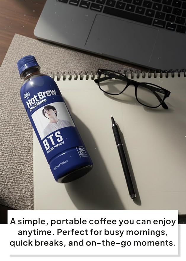 Korean Food HY Hot Brew Coffee Americano Ready-to-Drink Bottled Coffee 11.8 fl oz (350 mL) x 24 Bottles B.T.S Special Package