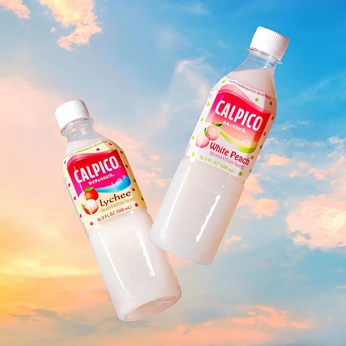 CALPICO White Peach – Smooth Creamy &amp Refreshing Non-Carbonated Beverage Sweet and Tangy Japanese Lactic Acid Drink 16.9 Fl oz (Pack of 6)
