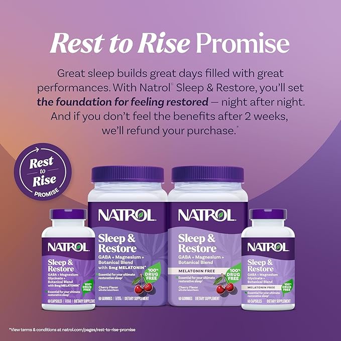 Natrol Sleep &amp Restore Capsules with Magnesium Glycinate 100mg GABA Essential for Your Ultimate Restorative Sleep Melatonin-Free 30 Day Supply 60 Capsules (Pack of 2)