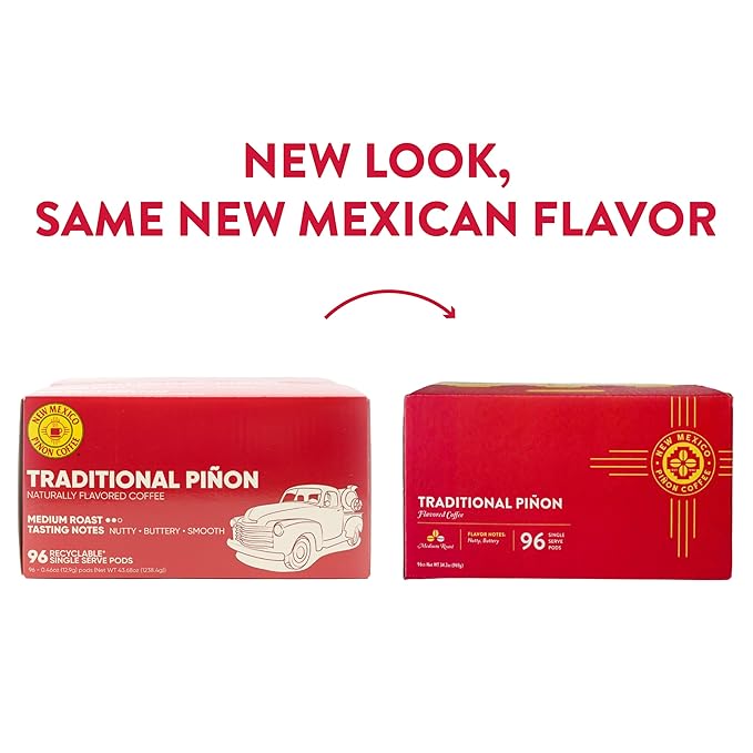 New Mexico Piñon Naturally Flavored Coffee K Cups Traditional Piñon Capsules - Nutty &amp Smooth Medium Roast 100% Arabica Single Serve Recyclable Compatible with Keurig Coffee Pods - 96 Count