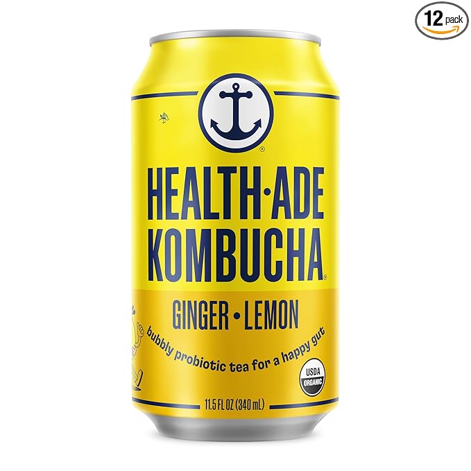 Health-Ade Ginger-Lemon Kombucha Organic Drink 12-Pack (11.5 Fl Oz Cans) - Fermented Tea with Probiotics Detoxifying Acids Supports Gut Health - Non-GMO Vegan Gluten-Free