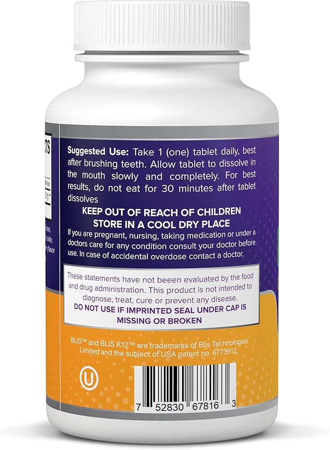 Oral Probiotic Supplement with BLIS K12 4 Billion CFU - Now Dairy Free - Doctor Formulated 30 Day Supply Bottle for Bad Breath Strep Cavities Gum and Oral and Dental Health - Sugar Free - USA Made
