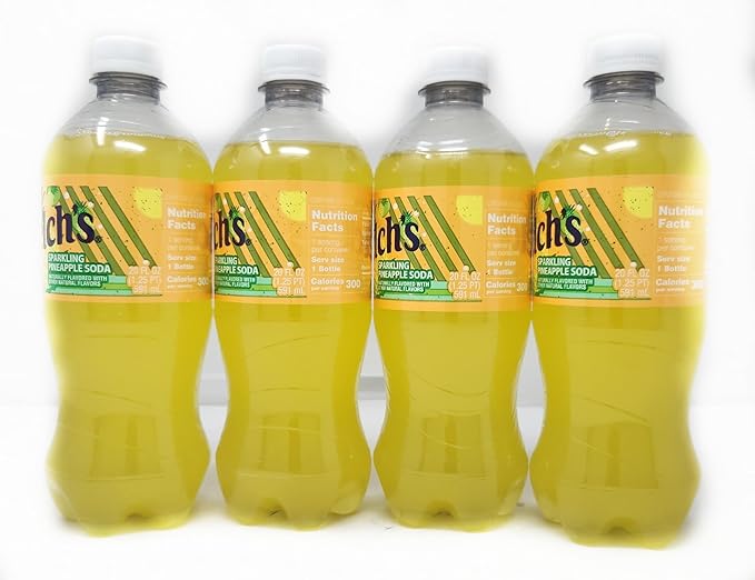 Fruit Flavored Sparkling Soda Pop Soft Drink 20oz Plastic Bottles (4pack Pineapple)