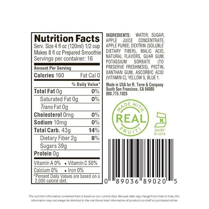 Torani Real Fruit Smoothie Mix Green Apple 64 Ounce (Pack of 4)