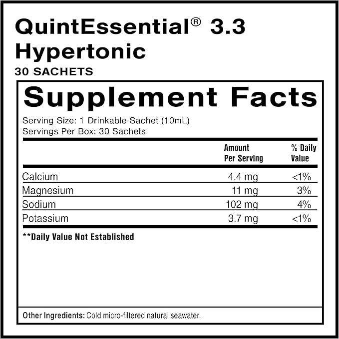 Quicksilver Scientific Quintessential 3.3 Sachets - Hypertonic Solution - Filtered Sea Water Hydration Packets - Liquid Minerals for Muscle Recovery Stamina + Mineral Replenishment (30 Count)