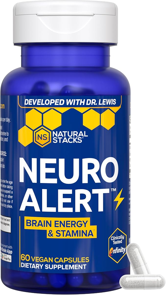 NATURAL STACKS NeuroAlert - 200mg Paraxanthine Energy Supplement - Caffeine Free Focus w/ 500mg L-Tyrosine &amp 100mg L-Theanine - 10mg NADH for Cellular Energy Support - 60 Paraxanthine Capsules