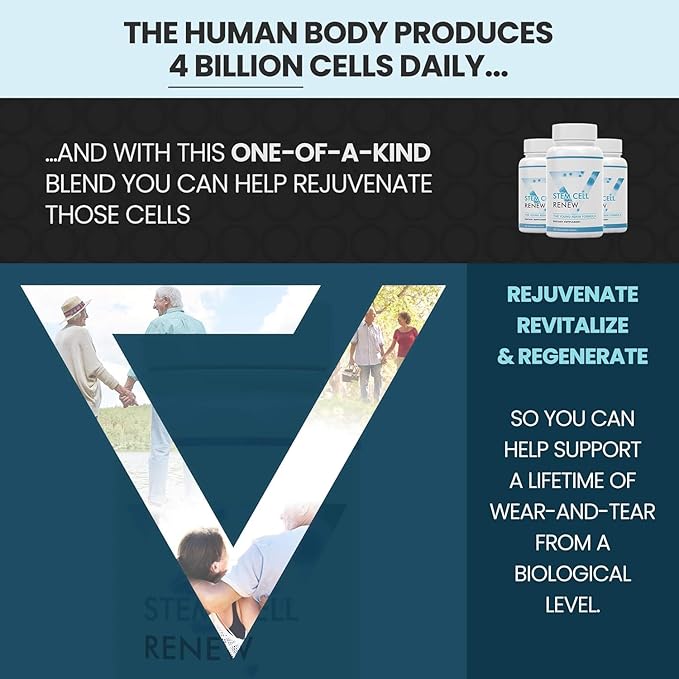 Stem Cell Renew | Boost Your Natural Supply of Stem Cells to Strengthen Mental Sharpness Help Slow Signs of Aging and Restore Youthful Energy - Created by NASA Scientist | 4-Month Supply (240 count)