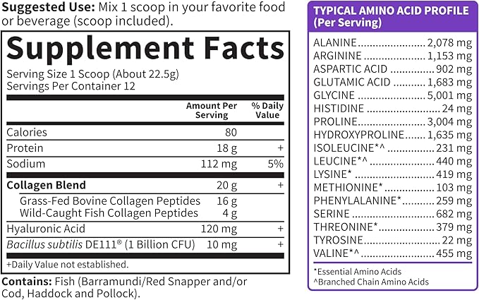 Garden of Life Marine &amp Grass-Fed Collagen Peptides Powder Supplement (Type I III) with Probiotics BCAAs &amp Hyaluronic Acid for Radiant Hair Skin &amp Nails – Unflavored 20g per serving 1