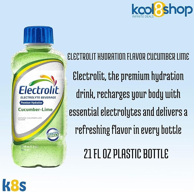 Electrolit Cucumber Lime Hydration Drink With Electrolytes 21 fl oz Plastic Bottles 9 Pack + 1 Microfiber Cooling Towel by KOOL8SHOP Infinite Deals