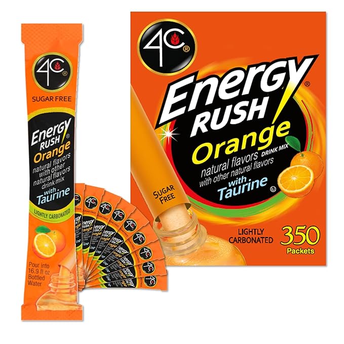 4C Powder Energy Rush Stix Energy Rush - Orange 350 Count Bulk Buy Singles Stix On the Go Refreshing Water Flavorings Value Pack