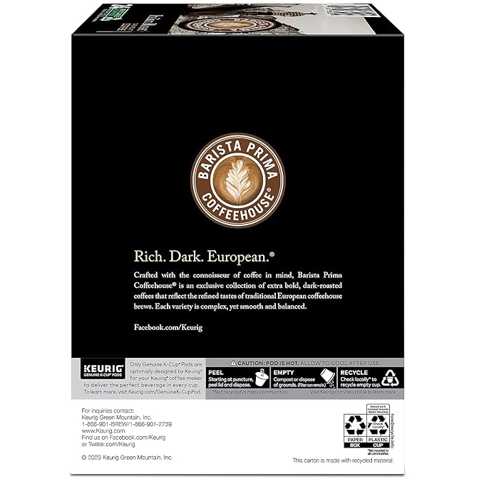 Barista Prima Italian Roast Coffee Keurig K-Cup Pods Dark Roast 96/Carton (66149)