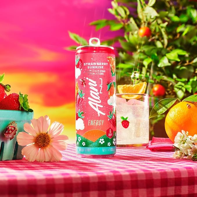 New Alani Energy Drinks Strawberry Sunrise Pink Slush Sherbet Swirl Flavors - Limited Edition Variety Pack-Sugar-Free Low-Calorie Energy Boost Drink 12 fl oz (Pack of 6)