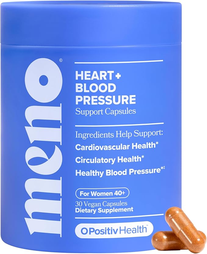 O Positiv MENO Heart + Blood Pressure Support Capsules – Daily Support for Healthy Circulation Stress Management &amp Blood Pressure – with CoQ10 Beets Pine Bark &amp Saffron – 30 Servings