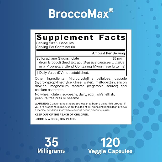 Jarrow Formulas BroccoMax Sulforaphane Generator 35 mg With Sulforaphane Glucosinolate and Myrosinase Dietary Supplement for Liver Health Support 120 Delayed Release Veggie Capsules 60 Day Supply