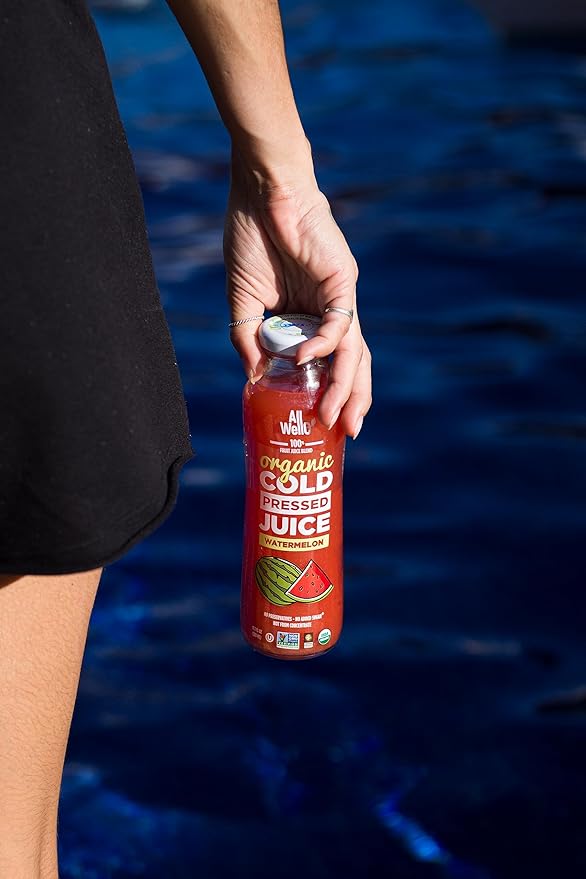 AllWellO Organic Cold Pressed Juice Drinks with Real Fruits and Vegetables Gluten Free Non-GMO Healthy Juices No Preservatives No Sugar Added (Watermelon 6 Pack)