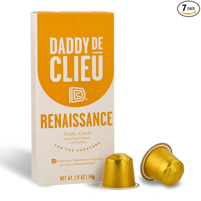 Daddy De Clieu Renaissance Coffee Pods (Sweet &amp Balanced Brazil and Ethiopia 100% Arabica Blend) Compatible with Nespresso Original Line Machines Recyclable Aluminum Capsules 70 Count