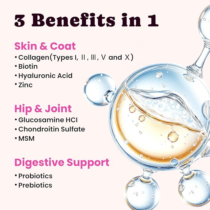 Dog Skin &amp Daily Wellness Support Bundle – Collagen Liquid Drops with Multivitamin Chews for Overall Health