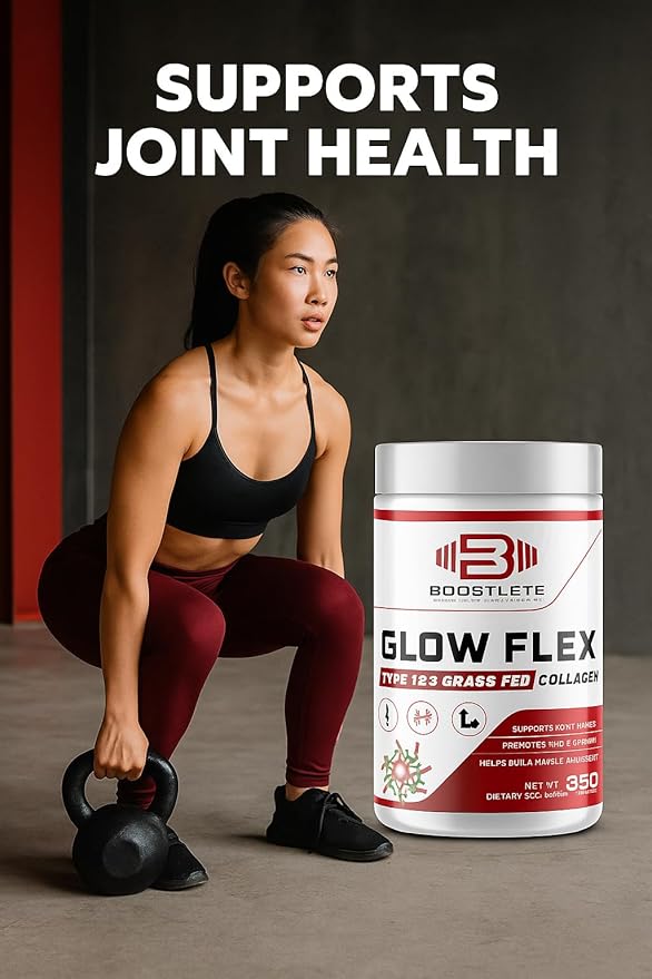 GlowFlex Grass-Fed Collagen Peptides Powder - Type I &amp III Collagen Supports Skin Hair Nails Joints &amp Overall Wellness - Non-GMO Unflavored - Made in USA (30 Servings)