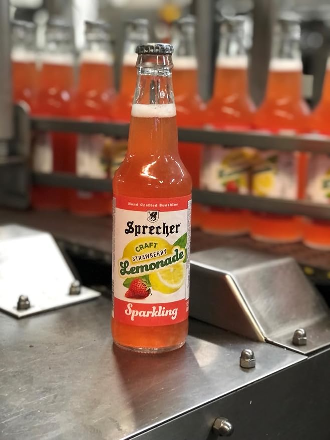 Sprecher Sparkling Strawberry Lemonade in 12 fl oz Glass Bottles (12 Pack) Handcrafted Craft Soda Made with Real Lemon and Strawberry Juice Naturally Flavored and Cane Sugar Sweetened